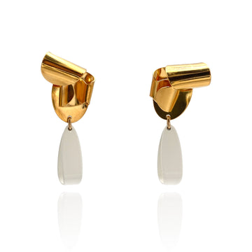 Gold and White Folded Earrings