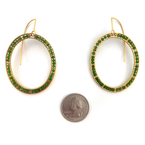 Golden Carved Open Oval Earrings - Chrome Diopside-Earrings-Heather Guidero-Pistachios