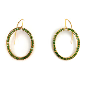 Golden Carved Open Oval Earrings - Chrome Diopside-Earrings-Heather Guidero-Pistachios