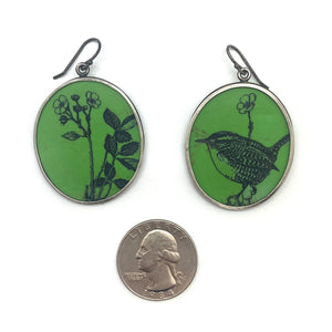 Green Floral and Bird Earrings-Earrings-Kelly Jean Conroy-Pistachios