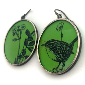 Green Floral and Bird Earrings-Earrings-Kelly Jean Conroy-Pistachios