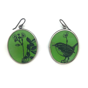 Green Floral and Bird Earrings-Earrings-Kelly Jean Conroy-Pistachios
