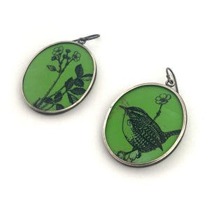 Green Floral and Bird Earrings-Earrings-Kelly Jean Conroy-Pistachios