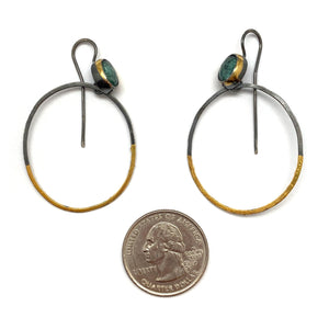 Green Kyanite and Gold Circle Earrings-Earrings-Austin Titus-Pistachios