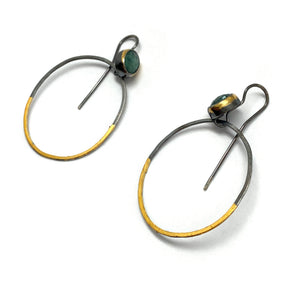 Green Kyanite and Gold Circle Earrings-Earrings-Austin Titus-Pistachios
