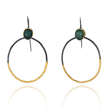 Green Kyanite and Gold Circle Earrings