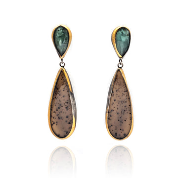 Green Kyanite and Spotted Agate Earrings
