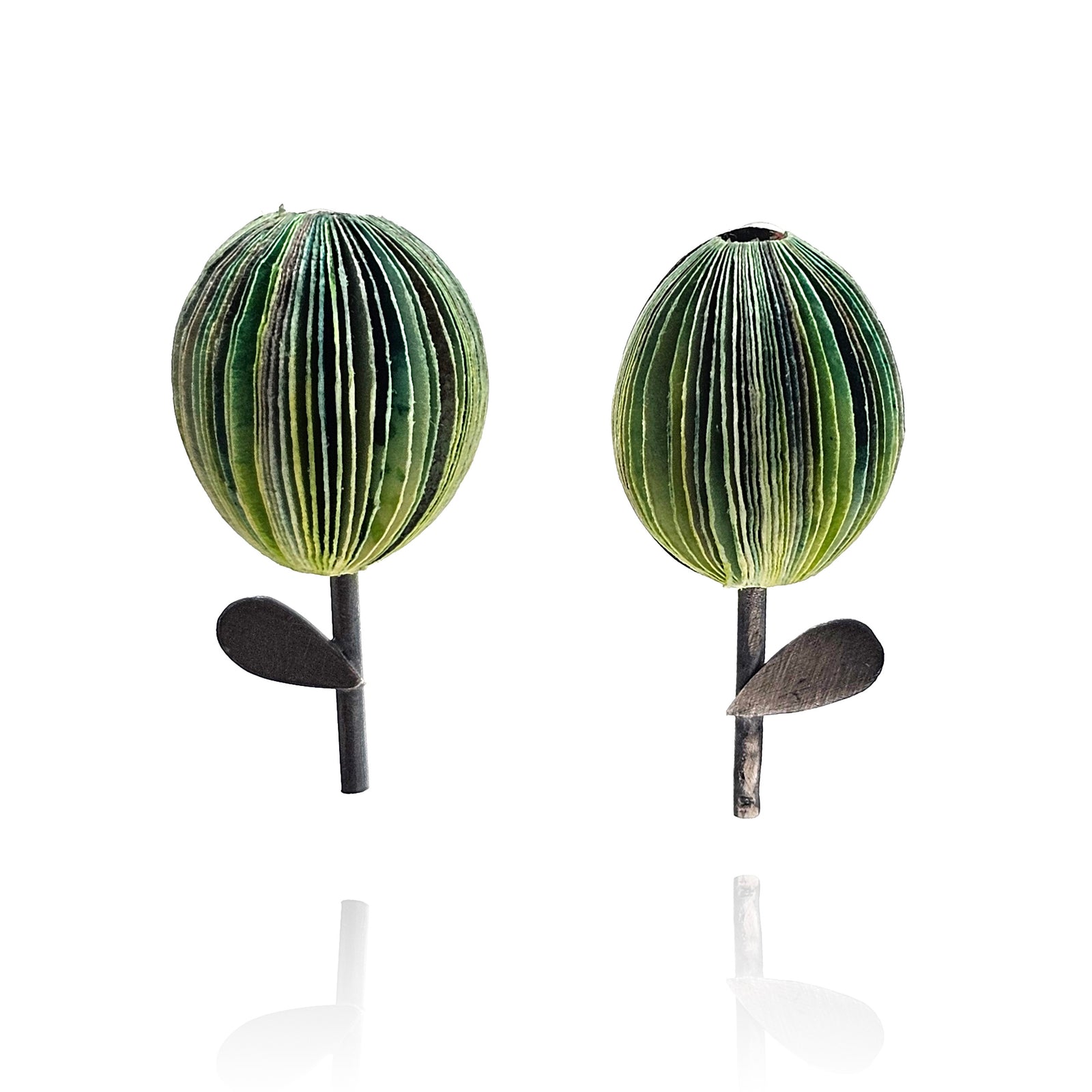 Green Ombre Flower Paper Earrings-Earrings-Naoko Yoshizawa-Pistachios