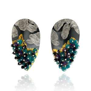 Green Onyx Shield Earrings-Earrings-So Young Park-Pistachios