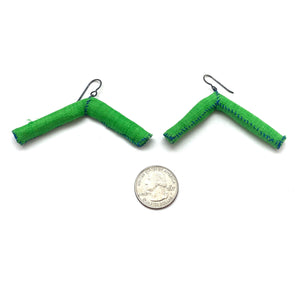 Green Triangular Fabric Tube Earrings-Earrings-Myung Urso-Pistachios