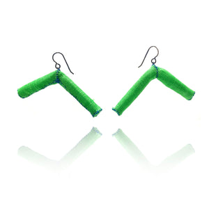 Green Triangular Fabric Tube Earrings-Earrings-Myung Urso-Pistachios