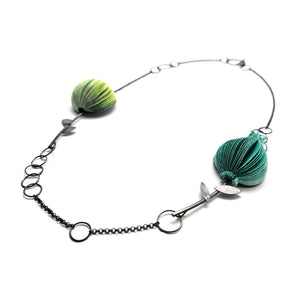 Green and Teal Flower Necklace-Necklaces-Naoko Yoshizawa-Pistachios