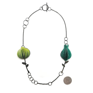 Green and Teal Flower Necklace-Necklaces-Naoko Yoshizawa-Pistachios