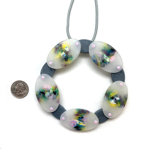 Grey and Light Pink Pinwheel Pendant Necklace-Necklaces-Asami Watanabe-Pistachios