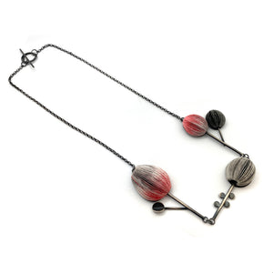 Grey and Red Floral Japanese Paper Necklace-Necklaces-Naoko Yoshizawa-Pistachios