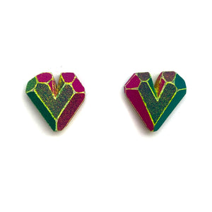 3D Green Heart Studs-Earrings-Eva Burton-Pistachios