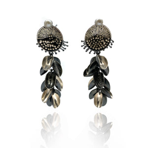 Silver Petal and Pearl Earrings