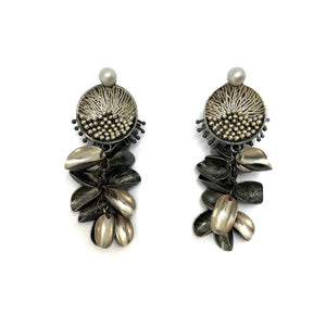 Silver Petal and Pearl Earrings