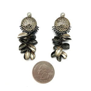 Silver Petal and Pearl Earrings