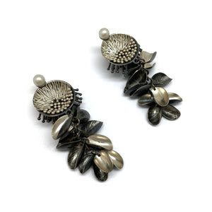 Silver Petal and Pearl Earrings
