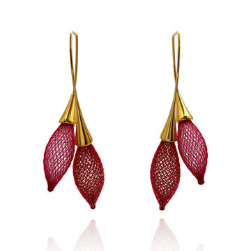 Red Nylon Twist Bulb Earrings