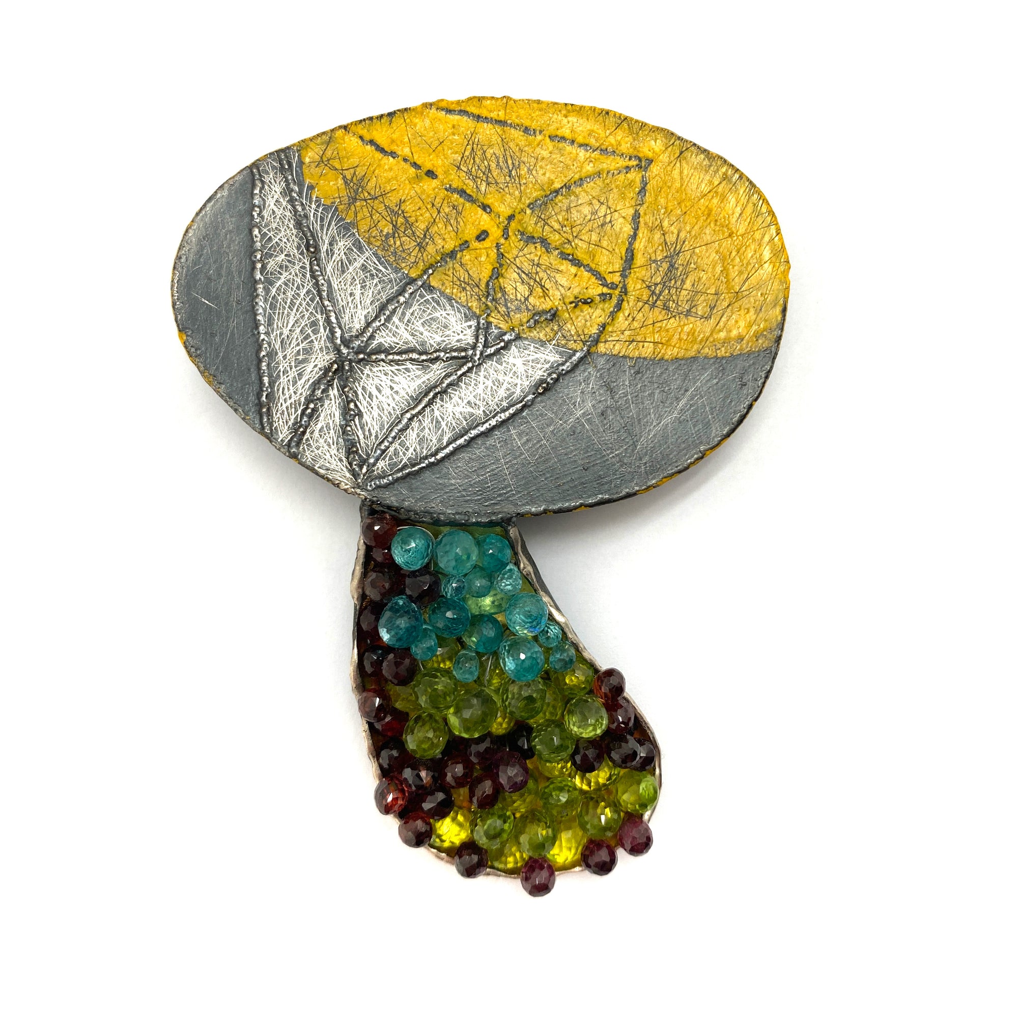 Powder Coated and Garnet Brooch - Pistachios