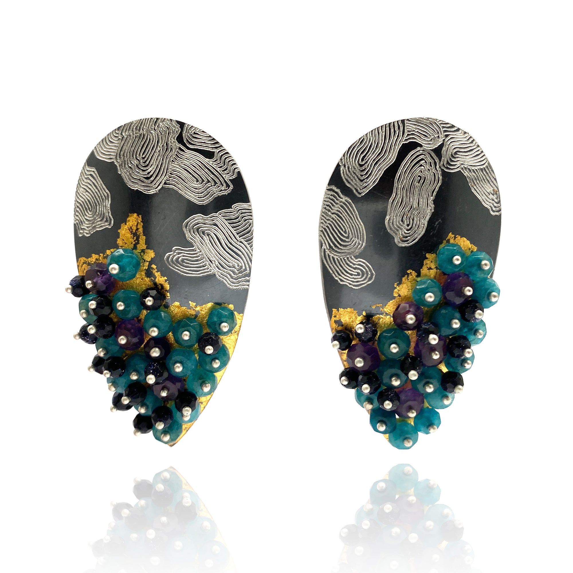 Green Onyx Shield Earrings - Pistachios