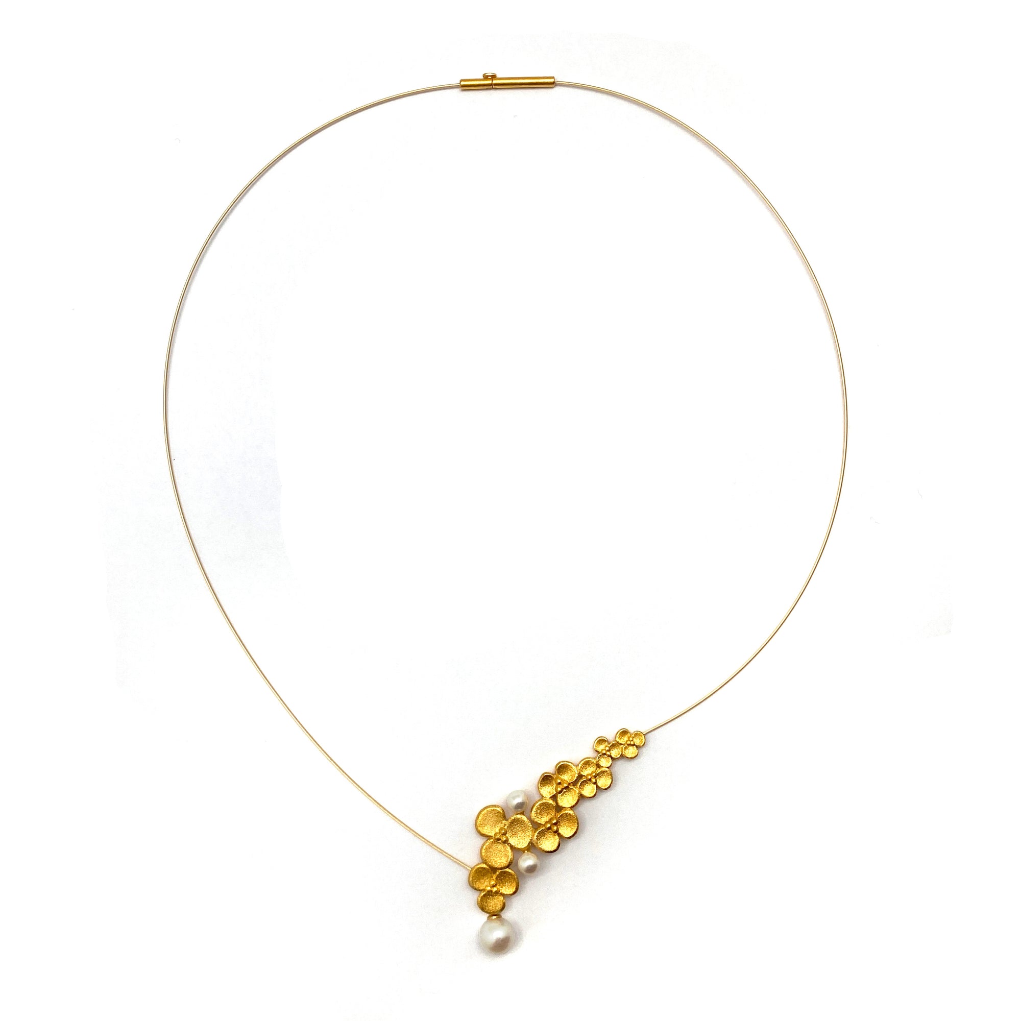 Asymmetrical Floral Pearl Necklace-Necklaces-Bernd Wolf-Pistachios