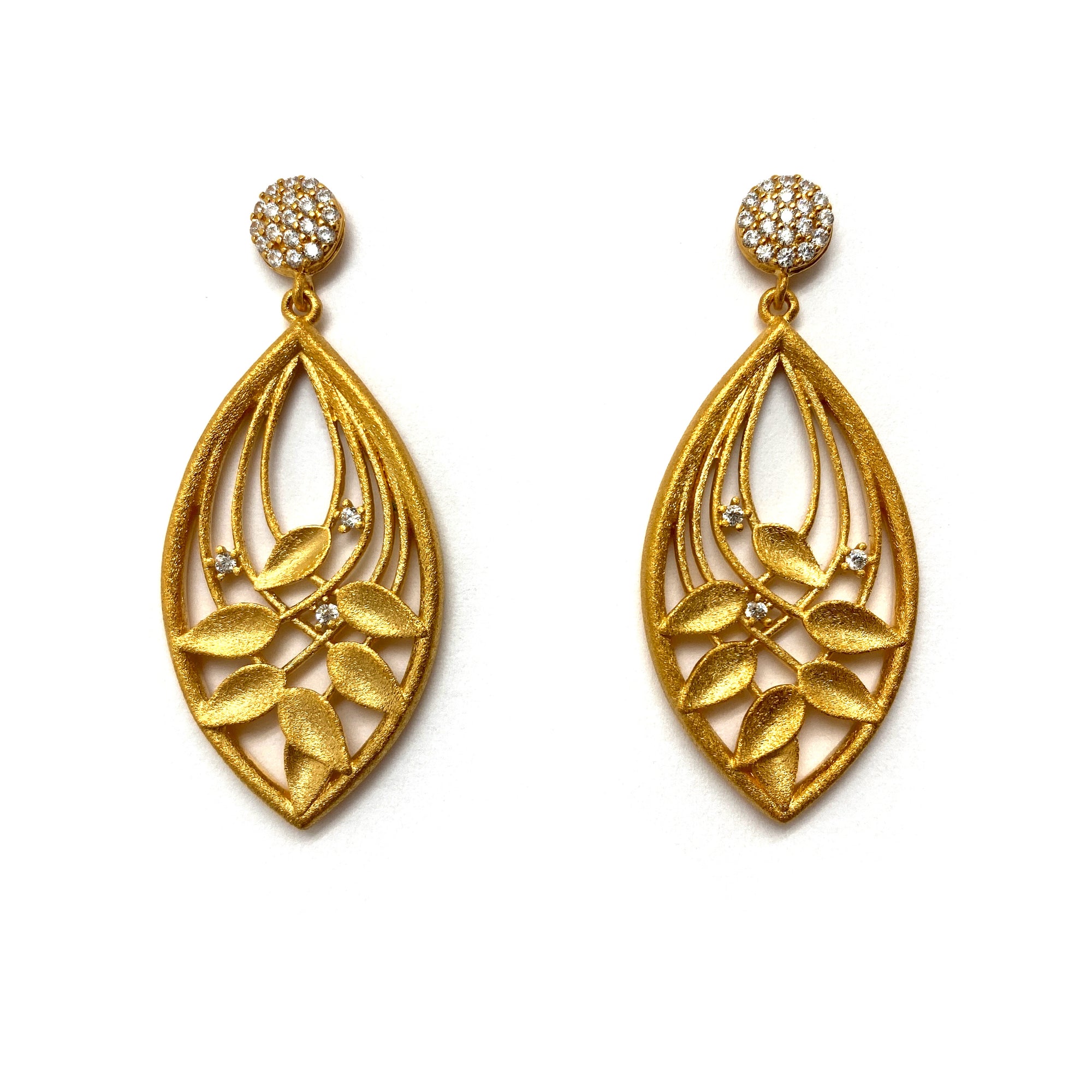Floral and Pave Earrings-Earrings-Bernd Wolf-Pistachios