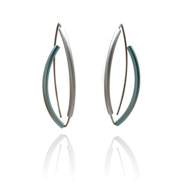 Ice Blue & Silver 3D Bow Earrings - Round Tubing