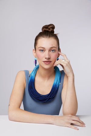 Layered Blue Elastic Necklace-Necklaces-Gilly Langton-Pistachios