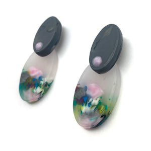 Light Pink and Grey Layered Oval Earrings-Earrings-Asami Watanabe-Pistachios