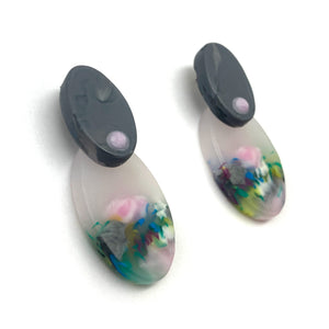 Light Pink and Grey Layered Oval Earrings-Earrings-Asami Watanabe-Pistachios