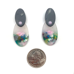 Light Pink and Grey Layered Oval Earrings-Earrings-Asami Watanabe-Pistachios