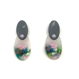 Light Pink and Grey Layered Oval Earrings-Earrings-Asami Watanabe-Pistachios