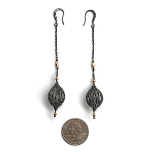 Long Black Diamond Earrings-Earrings-Sowon Joo-Pistachios