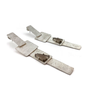 Long Carved Tab Link Earrings - Smoky Quartz-Earrings-Heather Guidero-Pistachios