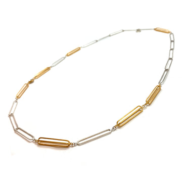 Long Silver and Gold 3D Link Necklace