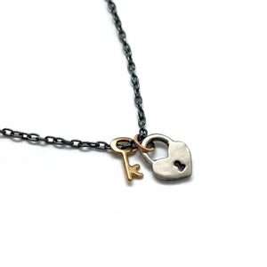 Mixed Metal Lock and Key Necklace-Necklaces-Luana Coonen-Pistachios