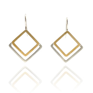 Mixed Metal Square Drop Earrings-Earrings-Manuela Carl-Pistachios