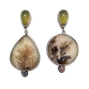 Mixed Stone Asymmetrical Bezel Earrings-Earrings-Lori Francescutti-Pistachios