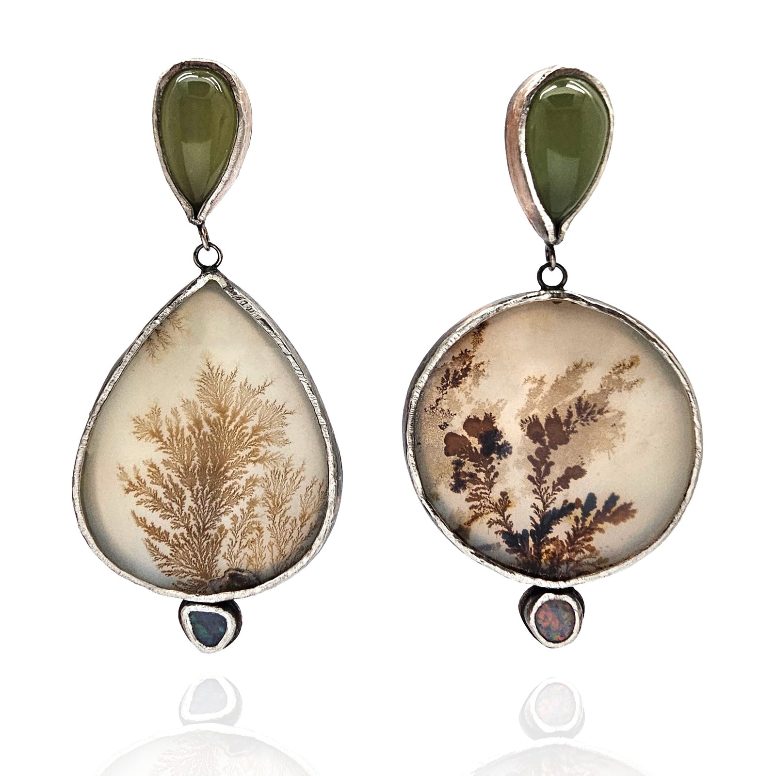 Mixed Stone Asymmetrical Bezel Earrings-Earrings-Lori Francescutti-Pistachios