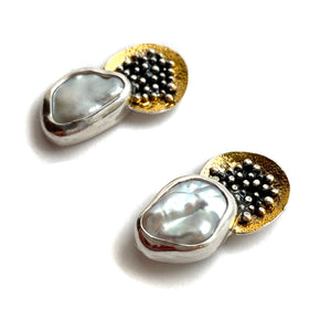 Mixed Textured Pearl Studs-Earrings-Eva Stone-Pistachios