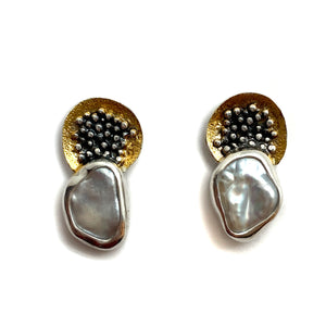Mixed Textured Pearl Studs-Earrings-Eva Stone-Pistachios