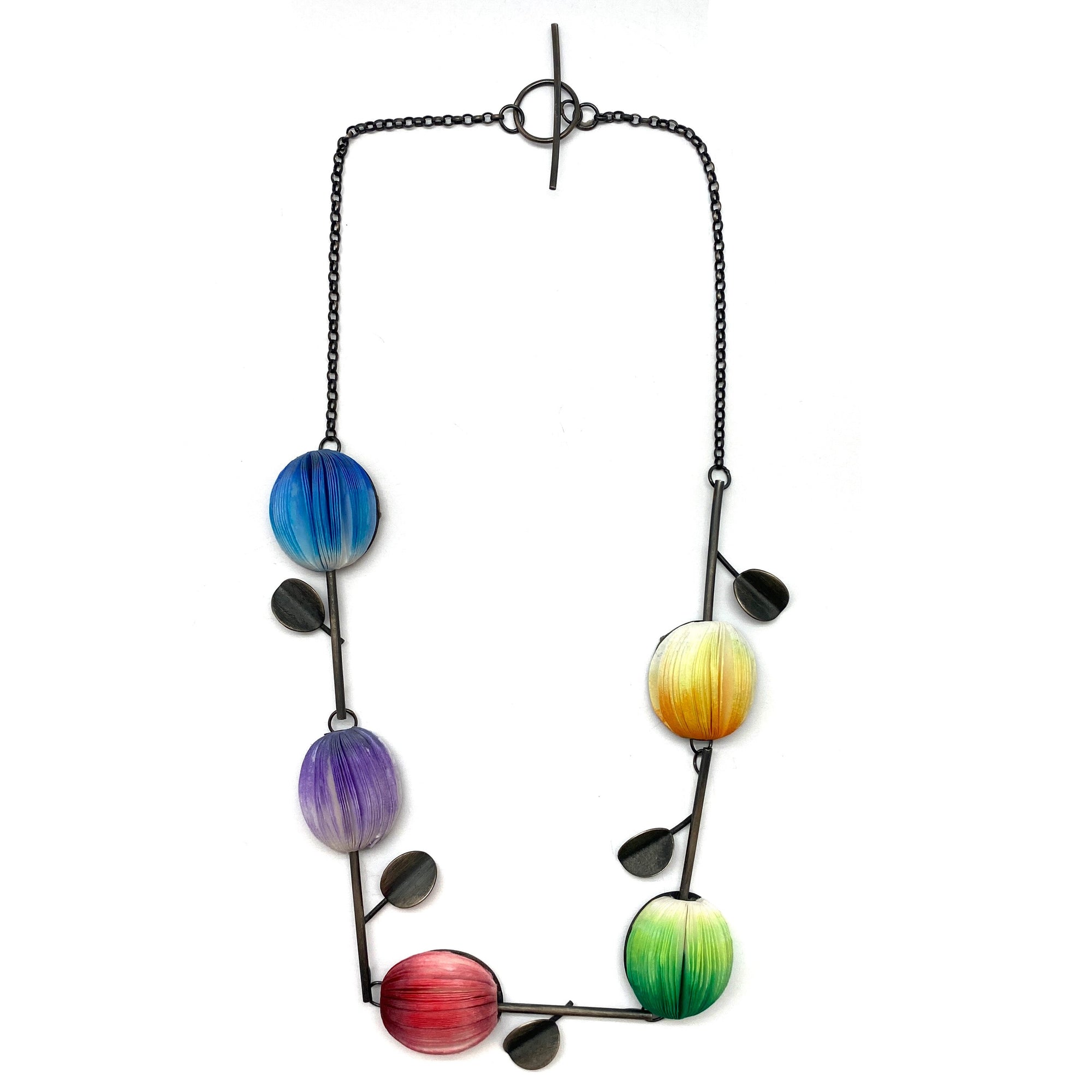 Multi-Color Floral Japanese Paper Necklace-Necklaces-Naoko Yoshizawa-Pistachios
