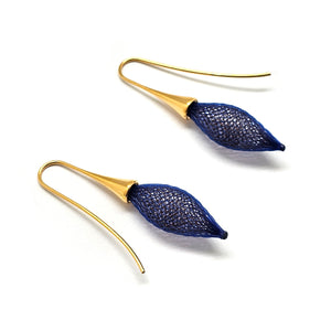 Navy Nylon Bulb Earrings-Earrings-Dorine Decayeux-Pistachios