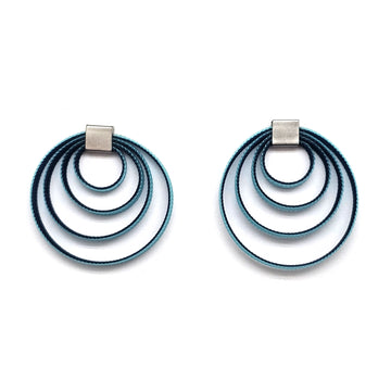 Navy Nylon Circle Earrings