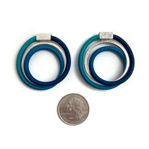 Navy and Aqua Silver Earrings