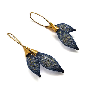 Navy and Gold Double Bulb Earrings