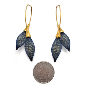 Navy and Gold Double Bulb Earrings